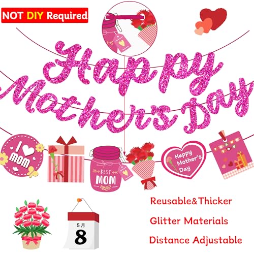 Mothers Day Decorations for Party Supplies Happy with Happy Mother’s Banner Hanging Swirls Mothers Day Decorations for Office Home Decoracion Dia De La Madre