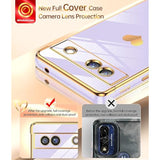 For Google Pixel 7A Phone Case: With Tempered Glass Screen Protector [2 Pcs]+ Full Camera Lens Protection,Love Heart Plating Girly Women Cute Soft Tpu Shockproof Case For Google Pixel 7A,Purple