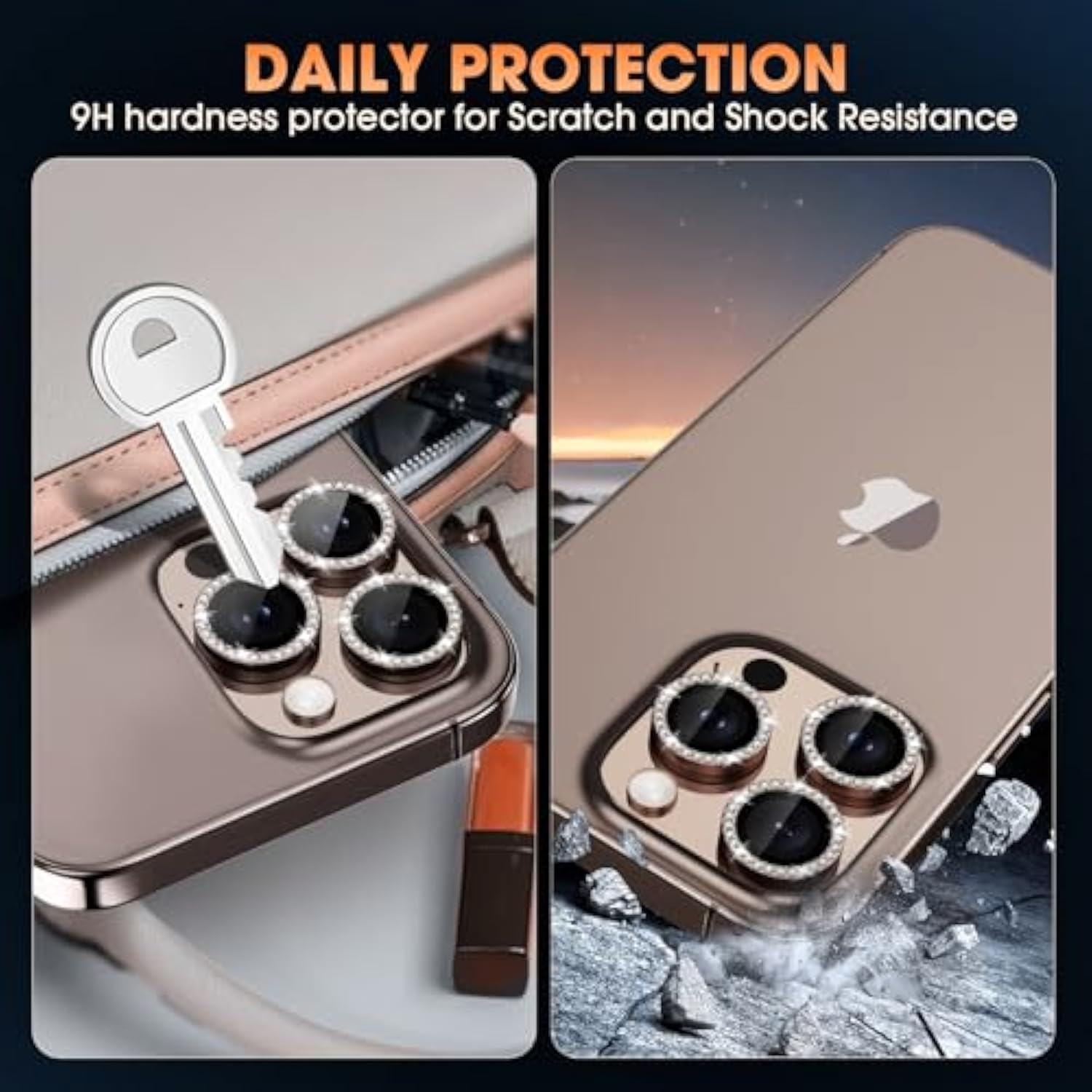 For Iphone 16 Pro/16 Pro Max Camera Lens Protector Bling Individual Metal Diamond Ring 9H Hardness Scratchproof Protector, Stylish Phone Accessories, Case Friendly (Brown Diamond)