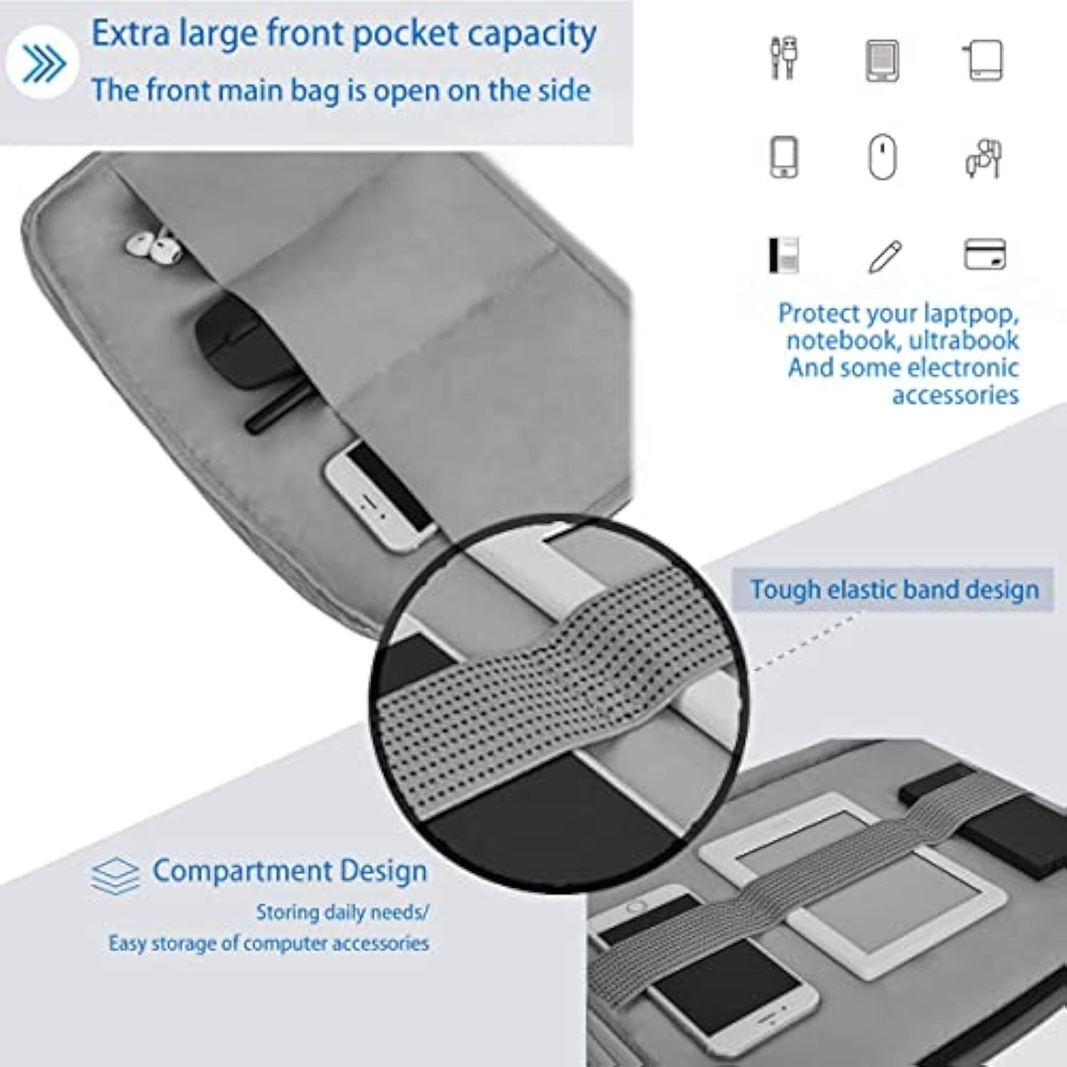 Laptop Sleeve Cover 13 Inch For Notebook Compatible With Macbook Pro/Air, Water-Resistant Case With Ykk Zipper, Polyester