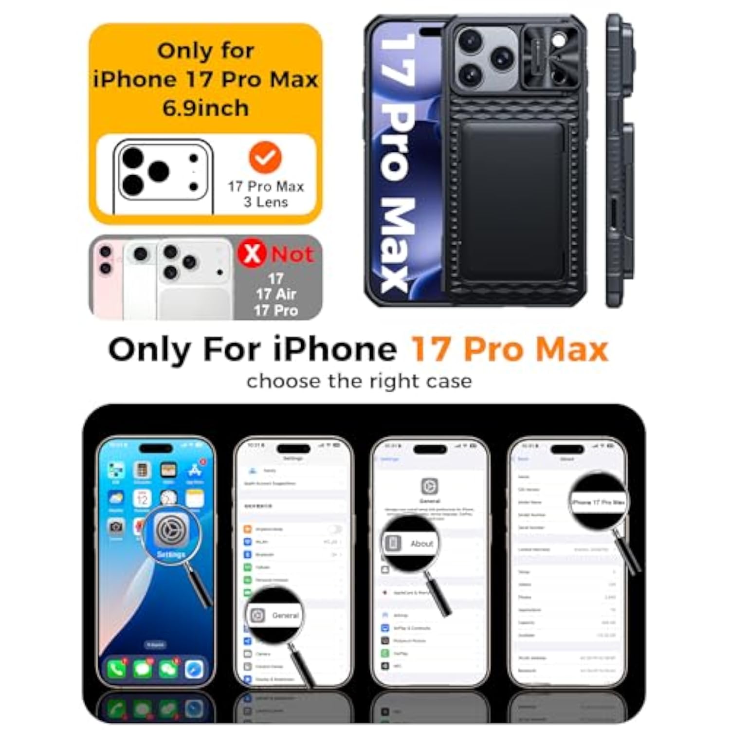 iPhone 17 Pro Max Case Wallet with RFID Blocking and Camera Control Button, Shockproof Rugged Silicone Phone Case, Black