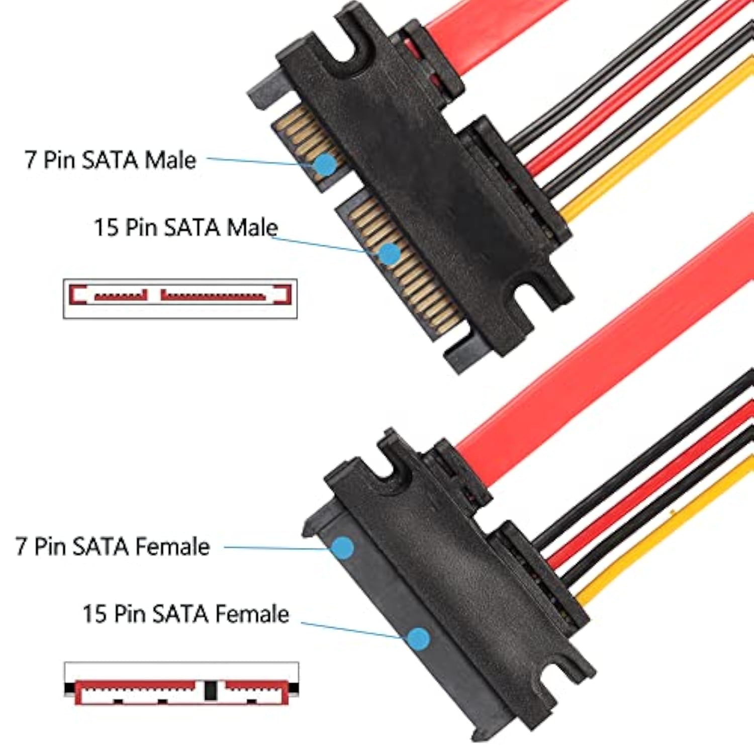 22Pin Sata Power Extension Cable, 2Pack Sata 22Pin (7+15) Male To Female Data