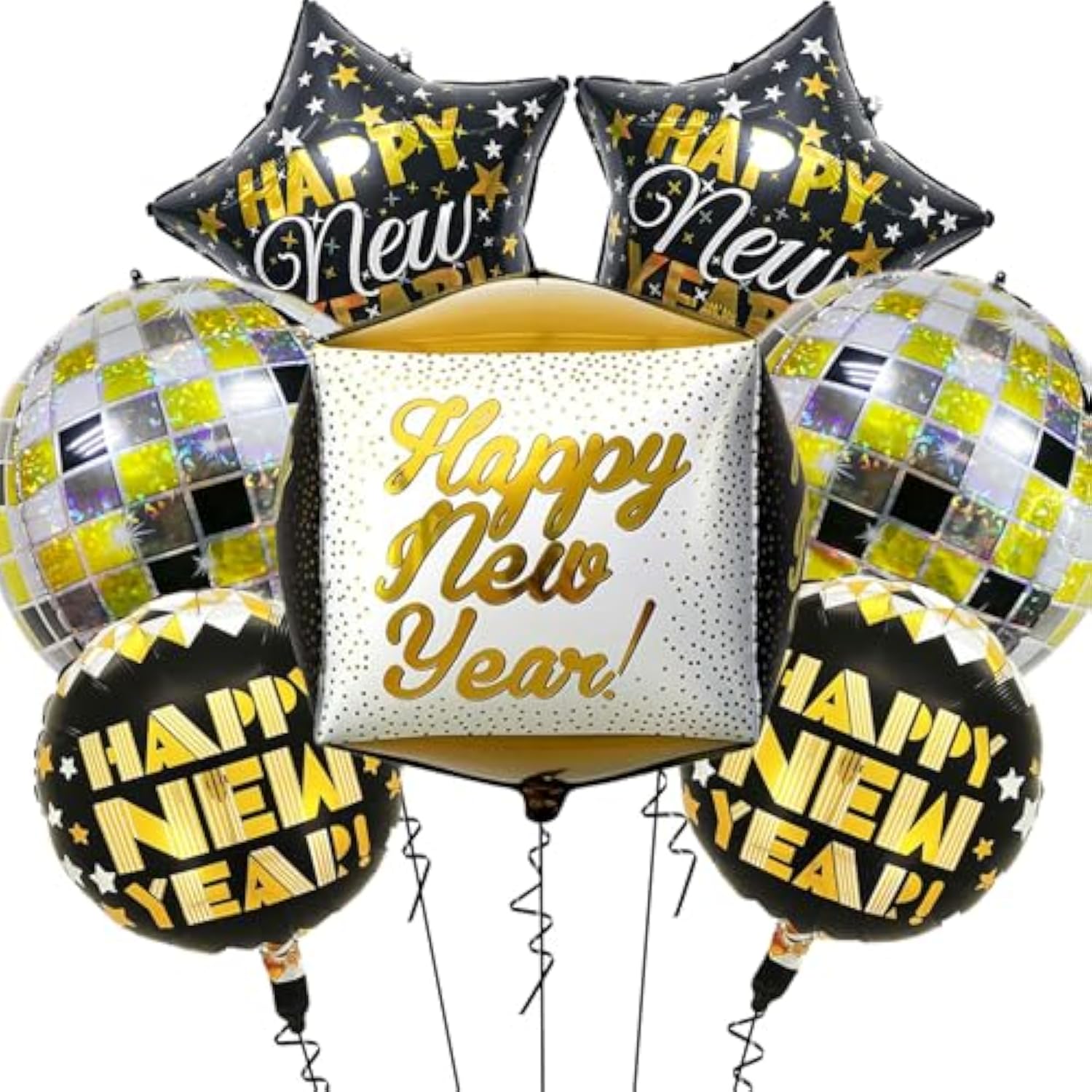 7pc 22in Happy New Year 2026 Foil Balloons Disco Party Decorations