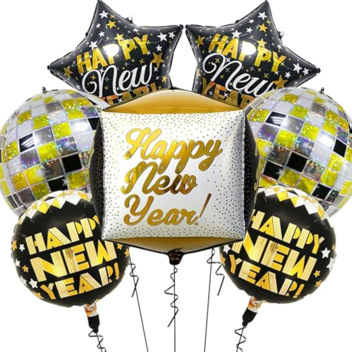 7pc 22in Happy New Year 2026 Foil Balloons Disco Party Decorations