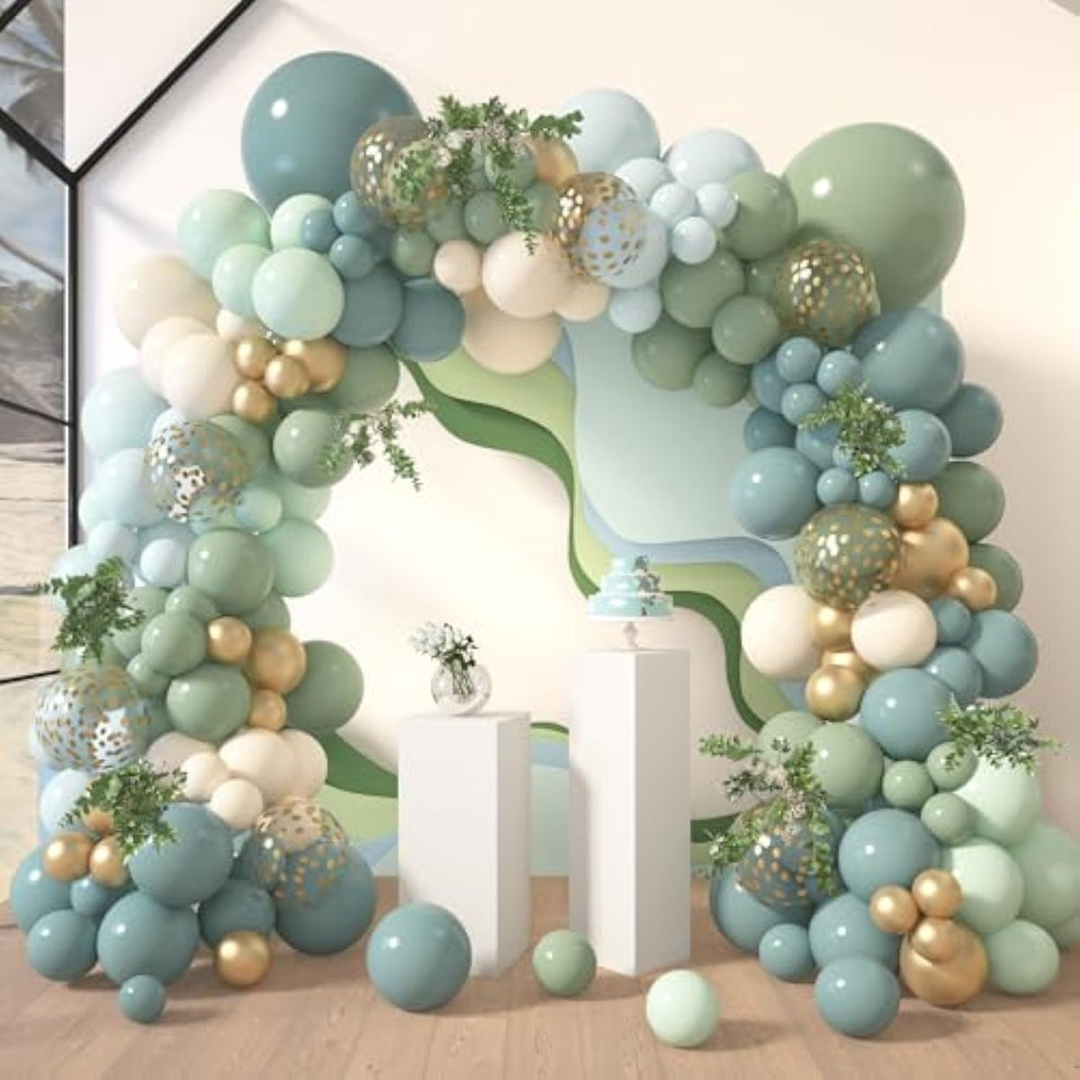 173Pcs Blue Green Balloon Garland Kit – Boho Party Arch for Baby Shower, Wedding & More