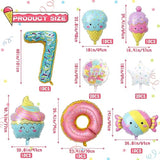 10Pcs Ice Cream Balloons, Donut Candy Birthday Number Mylar Foil Balloon Ice Cream Theme 7Th Birthday Party Supplies Decorations