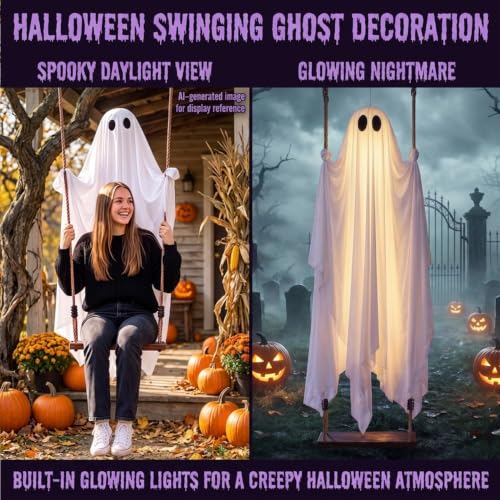 Outdoor Halloween Decorations, 5FT Swinging Ghost Outdoor Decor with Light