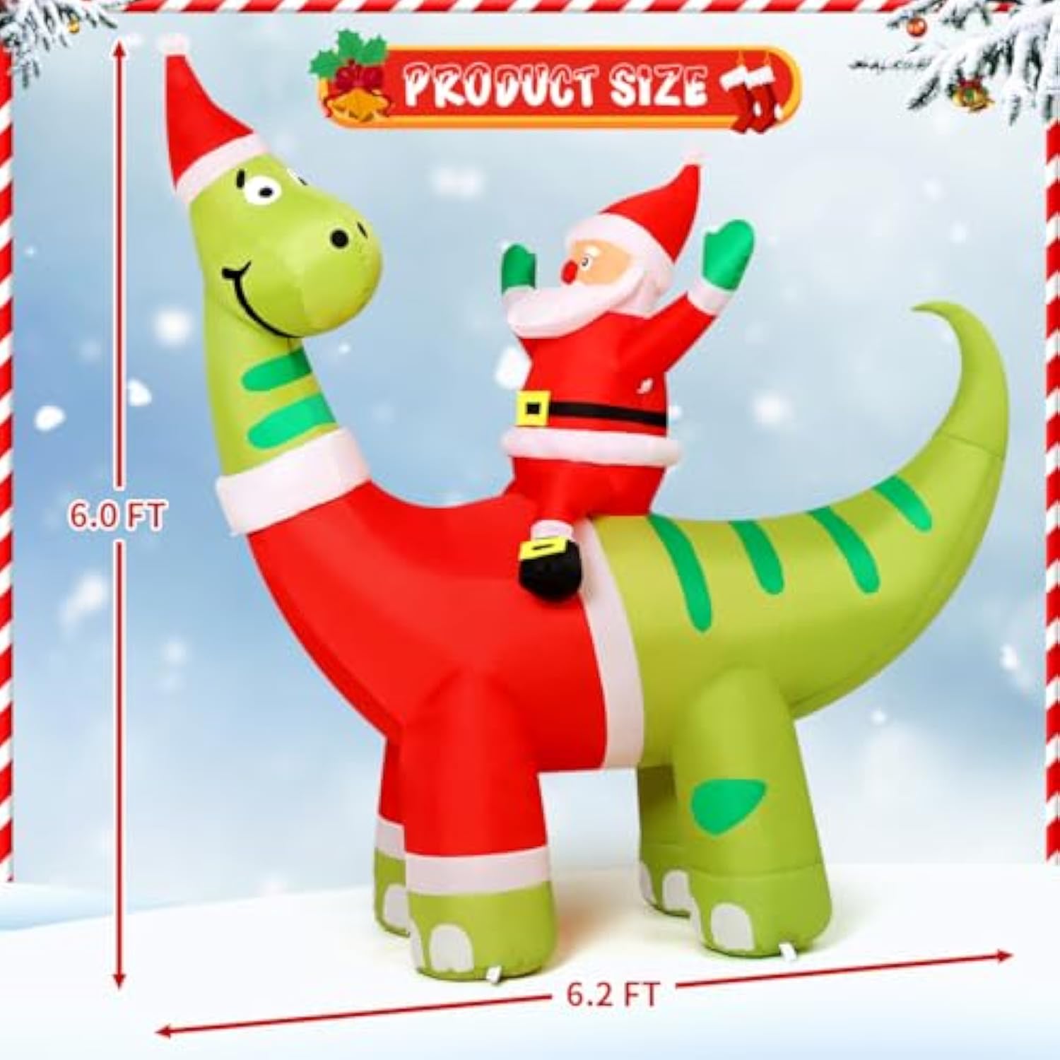 6Ft Christmas Inflatables Outdoor Decorations, Blow Up Santa Claus Riding A Dinosaur Inflatable With Built-In Leds For C