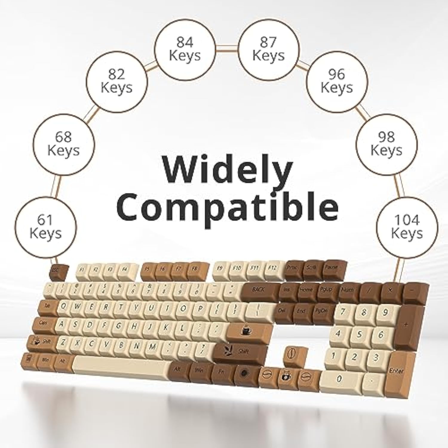 Coffee Cat Xda Profile Pbt Keycaps 75 Percent,138 Keys Dye Sub Caps For 60% 65