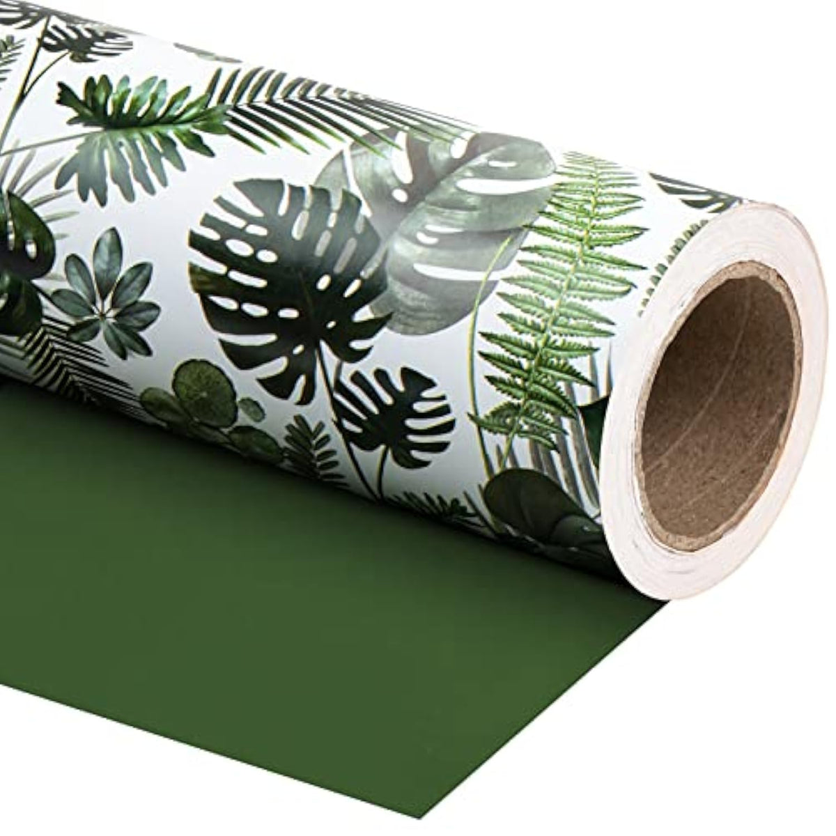 Reversible Tropical Wrapping Paper - Mini Roll - 17 Inch X 33 Feet - Green Monstera Leaf Hawaii Wrapping Paper For Birthday, Wedding, Bridal Shower, Baby Shower