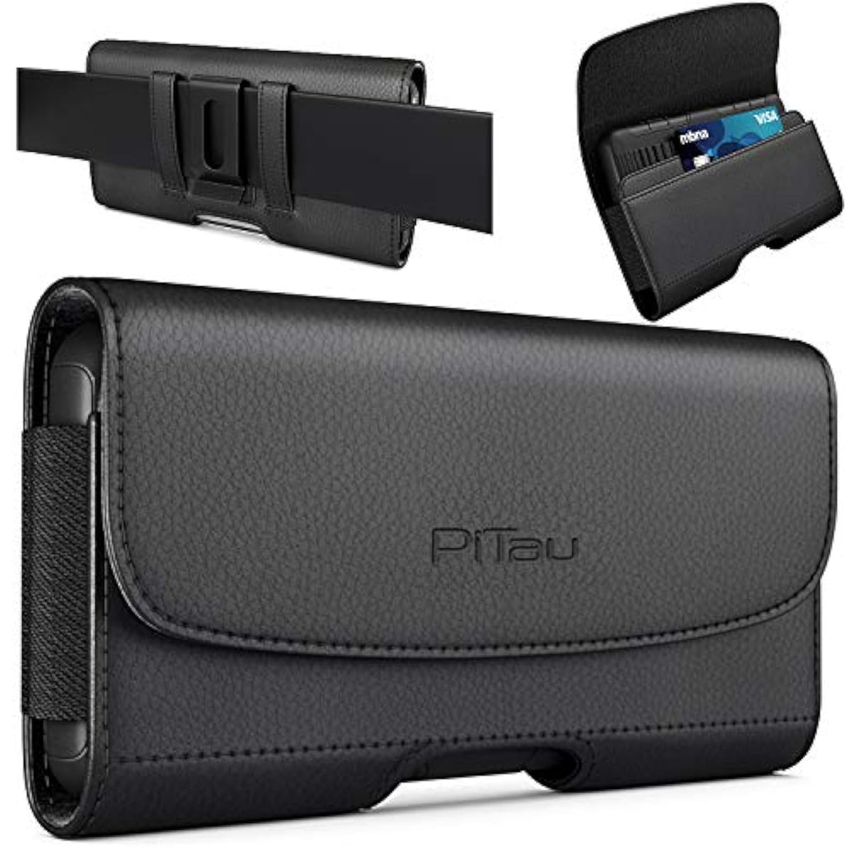 Holster For Iphone 16 & Pro 16E 15 15Pro 14 14Pro 13 13Pro 12 12Pro, Samsung Galaxy S25 S24 S23 S22, Cell Phone Belt Holder Case With Clip, Id Card Pouch Protective Cover For Men, Black Medium
