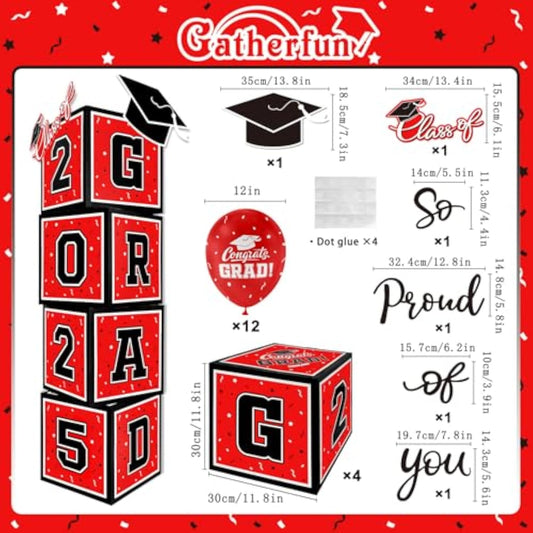 2025 Graduation Decorations Set - So Proud Of You - Class Of 2025 Balloon Boxes For Memorable Grad Party Supplies, Indoor/Outdoor Congrats Grad Home Door Décor Essentials?Red And Black?
