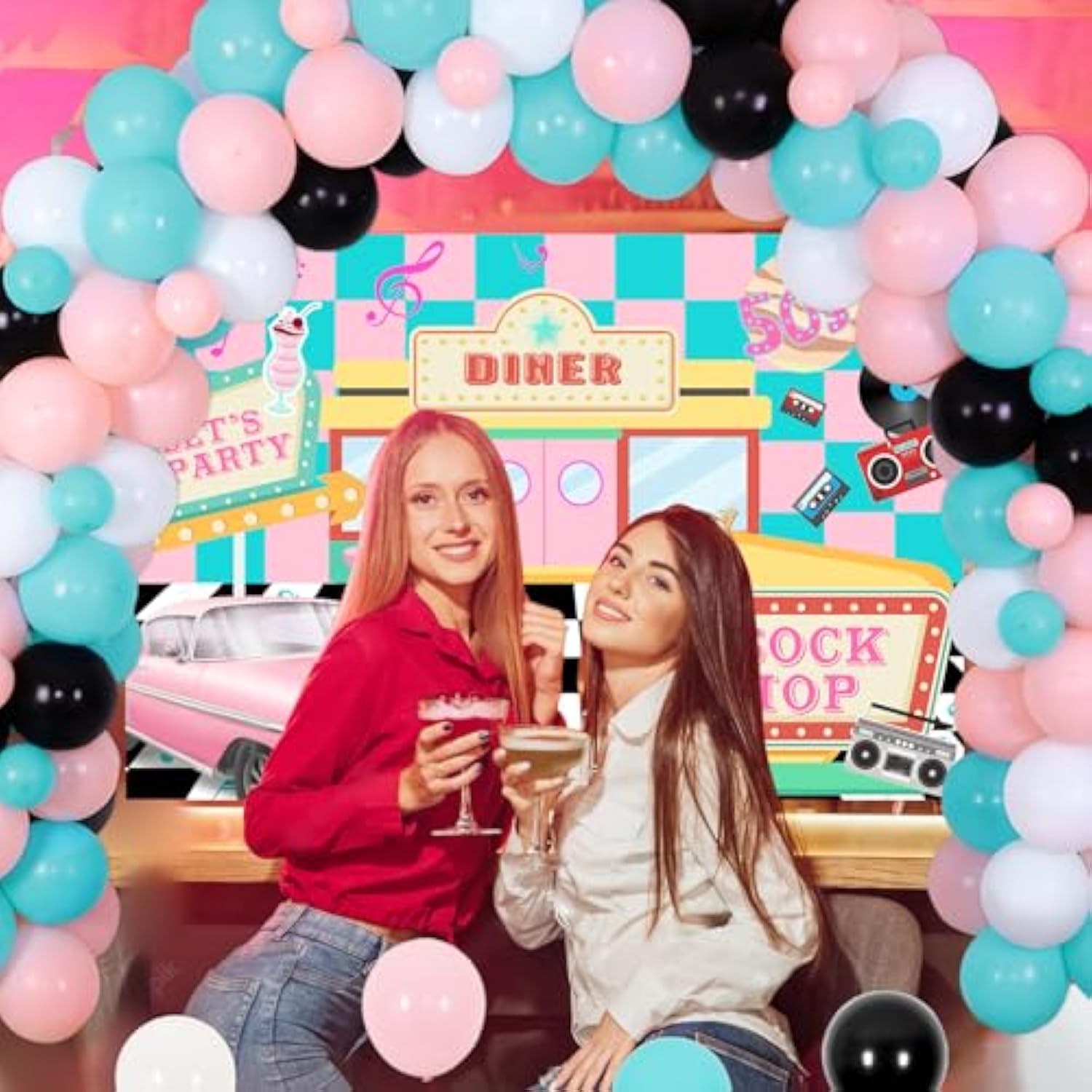 50'S Theme Party Decorations Sock Hop - 50S Party Decorations For Adults Music Themed Party With Music Note Balloons, Disco Ball Balloons Decorations, Unique Design 50S Backdrop For Birthday Decor