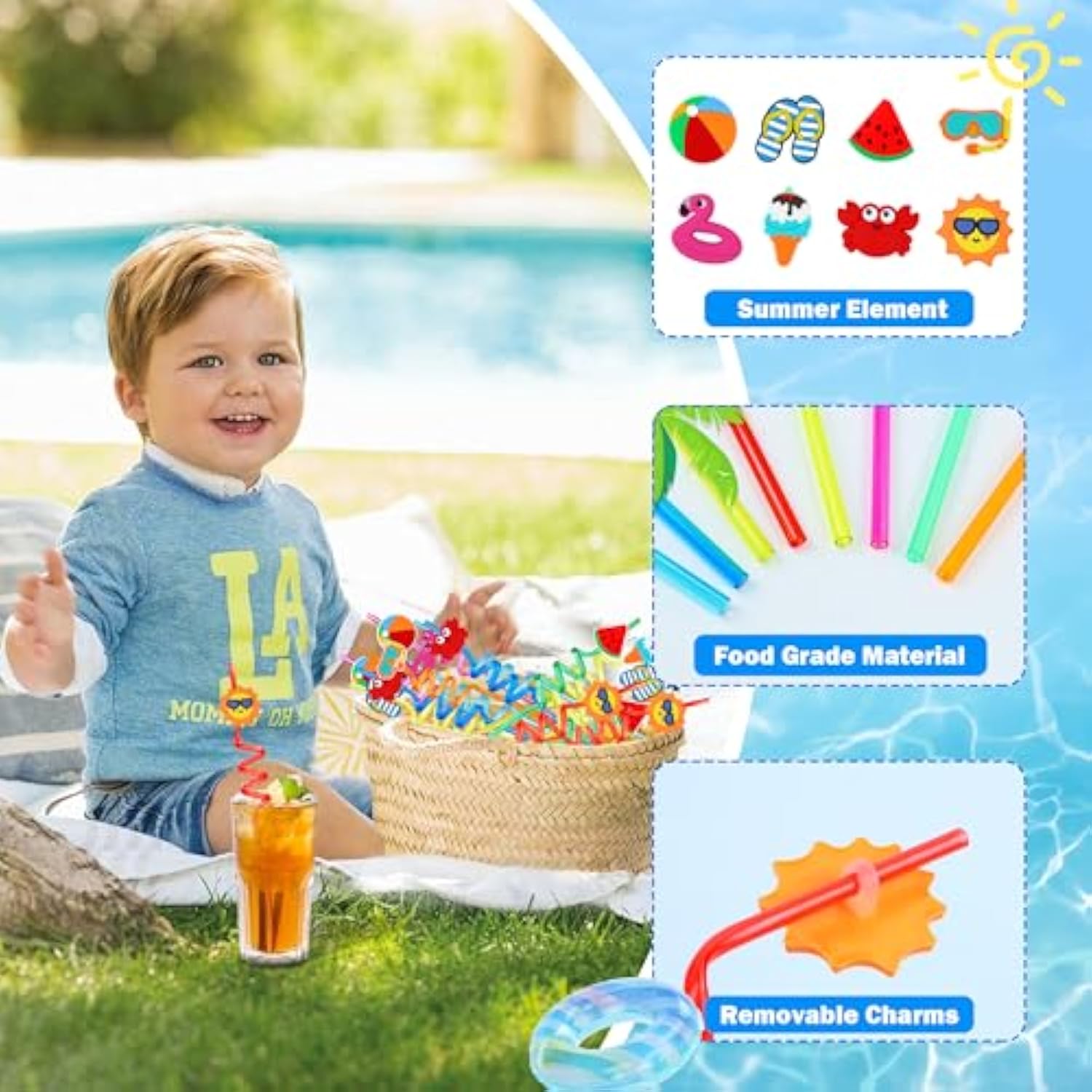 24Pcs Drinking Straws, Pool Party Decorations Supplies Summer Pool Beach Party Favors Crazy Silly Straws For Kids Hawaiian Birthday Goodie Bag Stuffers End Of Year Student Gifts Bulk Prizes For Kids