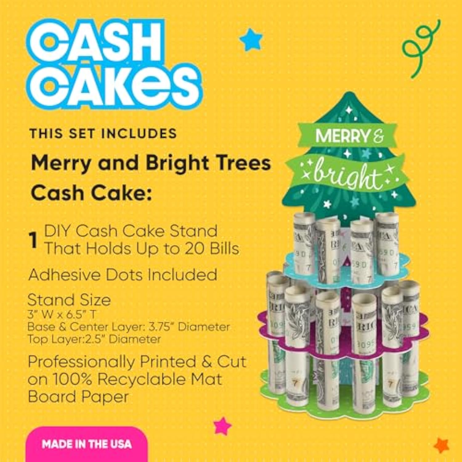 Merry And Bright Trees - Diy Colorful Whimsical Christmas Party Money Holder Gift - Cash Cake