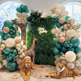Safari Jungle Balloon Garland Arch Kit Sage Green And Brown Balloons With Animal Print For Wild One Tropical Theme Party Supplies For First Bithday Baby Shower Wedding Decorations