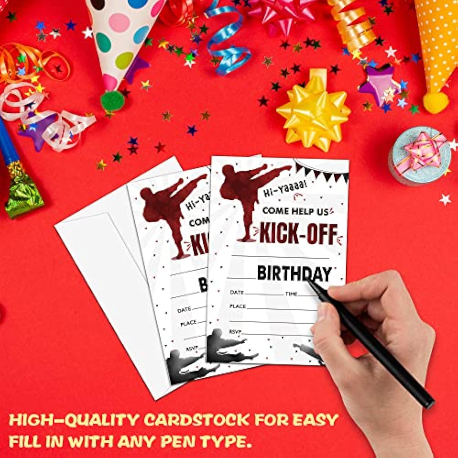 Karate Birthday Party Invitation, Martial Arts Themed Fill-In Invites, 20 Invitations With Envelopes For Man (4" X 6"), Adults Ninja Party Favors Decorations And Supplies -43