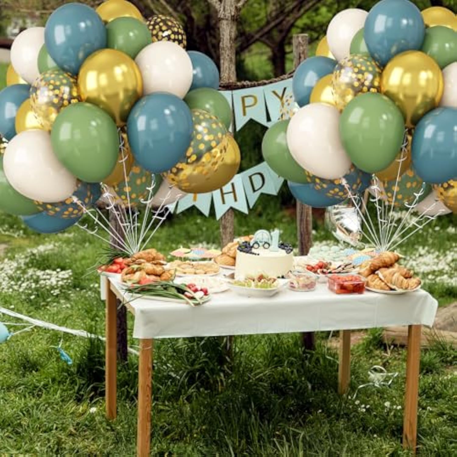 Green Blue Balloons Sage Beige Gold Balloons Jungle Woodland Party Decorations Dusty Blue Green White Balloon 60Pcs 12Inch Latex Balloons Gold Confetti Helium Safari Wild One Dino Birthday Diy