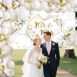 113Pcs White Floral Wedding Balloons Arch Kit, Mr And Mrs Banner Backdrop, Flowers Hearts Geometric Bride To Be Party Decorations, Engagement White And Gold Balloons Garland Party Decor