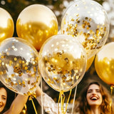 Party Balloons Pack Of 42 - Metallic Gold Balloons & Gold Confetti Balloons And 64Ft Ribbons - 12 Inch Balloons Decorations Set