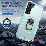 Compatible With Samsung Galaxy S22 Case With Screen Protector[Not For S22+],Heavy Duty Shockproof Full Body Phone Cover,Built In Finger Ring Stable Kickstand,2022 Mint Green