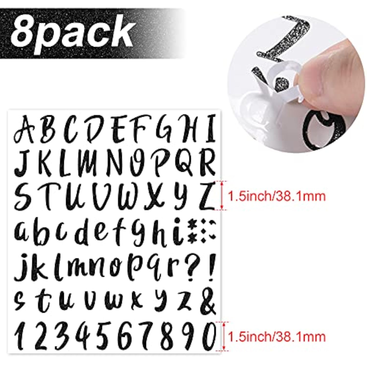 Christmas 576 Pcs 8 Sheets Glitter Letters Stickers Self Adhesive Vinyl Letter Alphabet Number Stickers Mailbox Numbers Sticker, Decals For Classroom Decor, Sign, Door(1.5 Inch,Black)