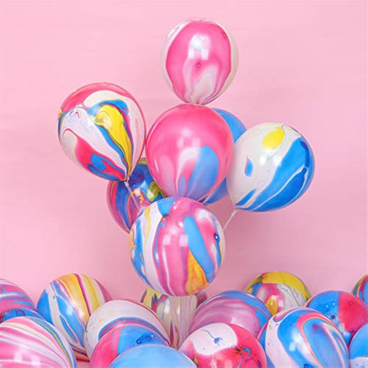Rainbow Tie Dye Balloons 100Pcs 12 Inch Agate Marble Latex Swirl Balloons For Tie Dye Birthday Party Supplies,Candyland,Bachelorette,Fun Hippie Party Decorations(Color Clouds)