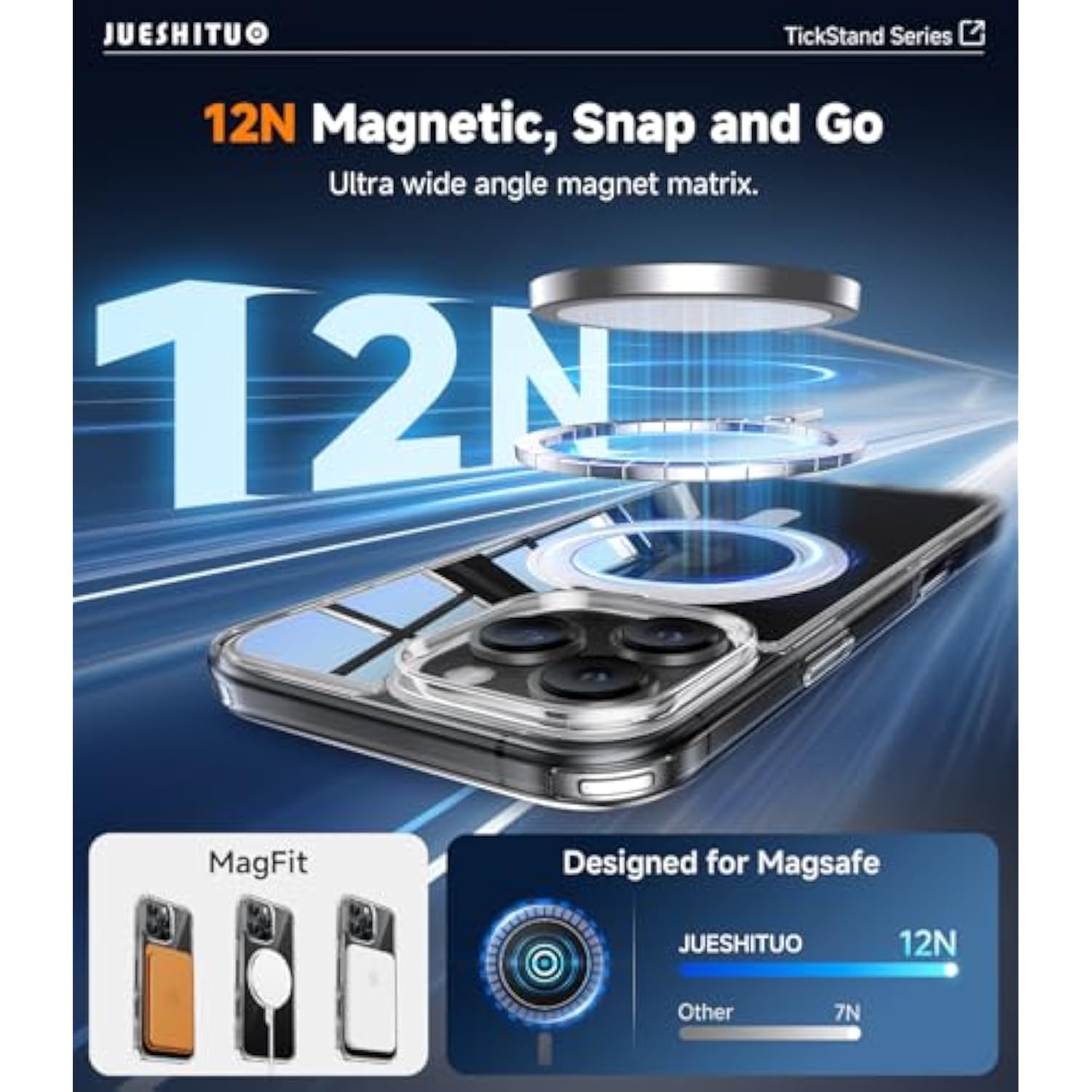 3 In 1 For 16 Pro Max Case, [Non-Yellowing] 360° Rotatable Magnetic Ring Stand With [Rotary Damping Sound] [1X Screen Protector + 1X Camera Lens Protector] Phone Cover 6.9", Clear
