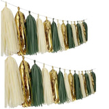 20Pcs Sage Green Gold Mylar Tassels Garland Tissue Paper Tassels Banner Diy Kit Teal Tassel Garland Teal Gold Birthday Party Decorations For Women Men Boys Girls, Party Supplies