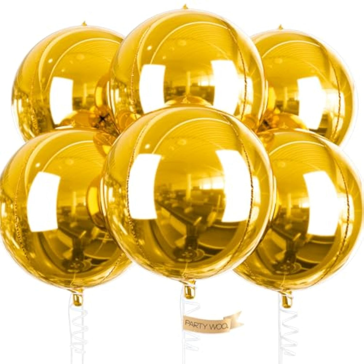 6PCS 22" Gold 4D Foil Balloons with Ribbon – Party Decor for Birthday, Wedding & More