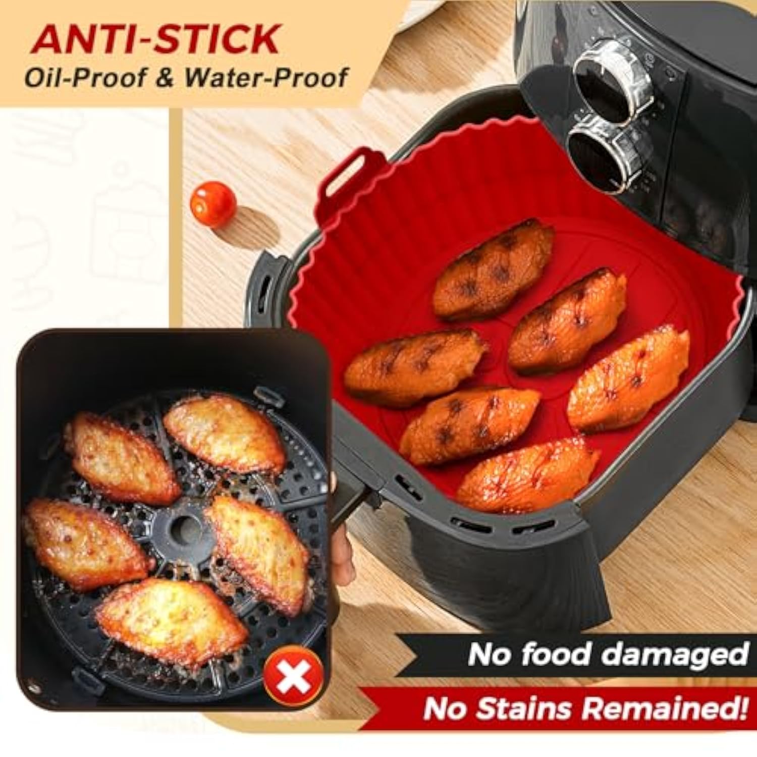 3 Pack Air Fryer Silicone Liners 8Inch Air Fryer Silicone Pot Reusable Food Grade Silicone Airfryer Liners Baking Basket Accessories Replacement Of Flammable Disposable Parchment Paper