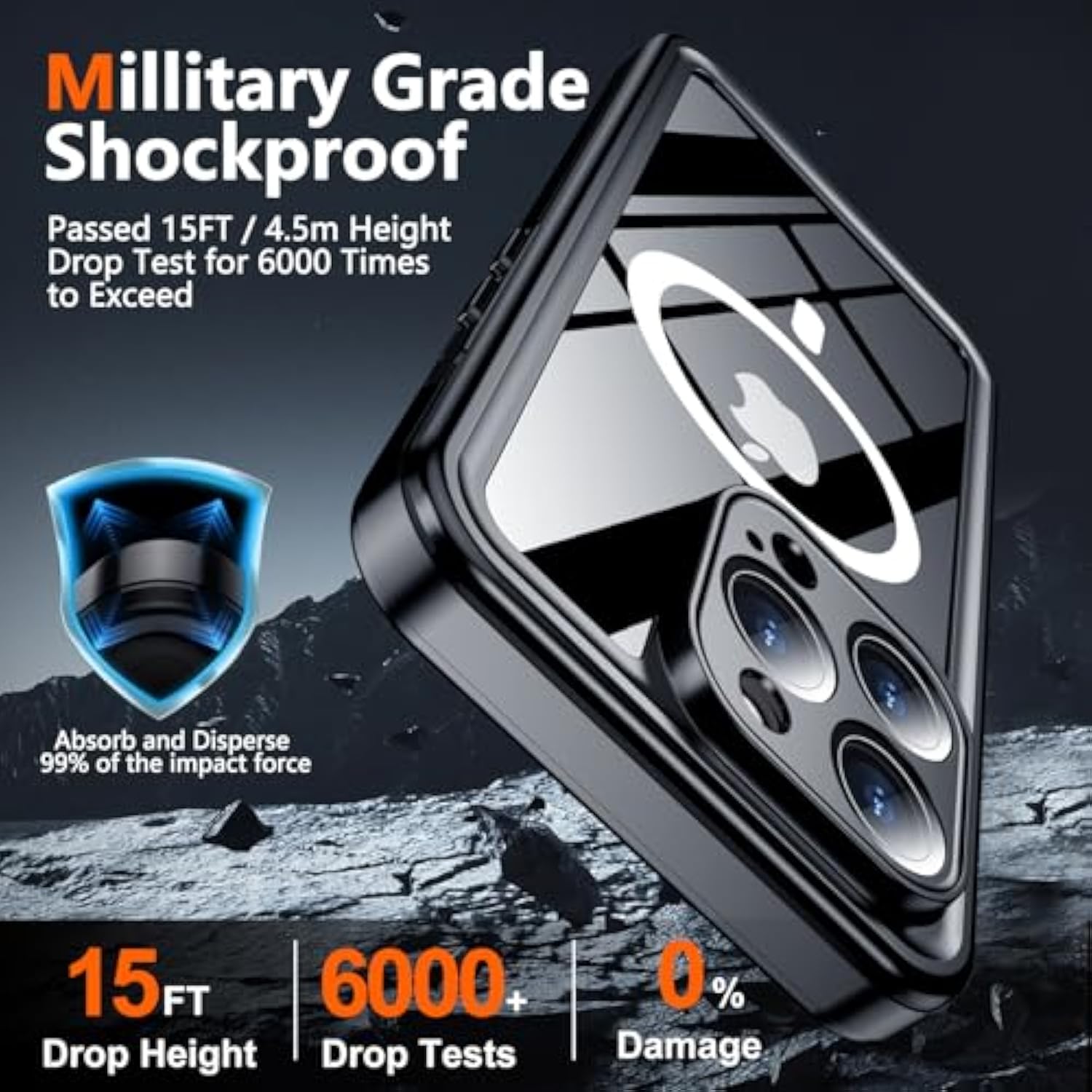 Magnetic For Iphone 14 Pro Case Waterproof,Built-In Screen & Camera Lens Protector[Ip68 Underwater] [Military Grade Shockproof] Full Body Protection Phone Case,Black/Clear