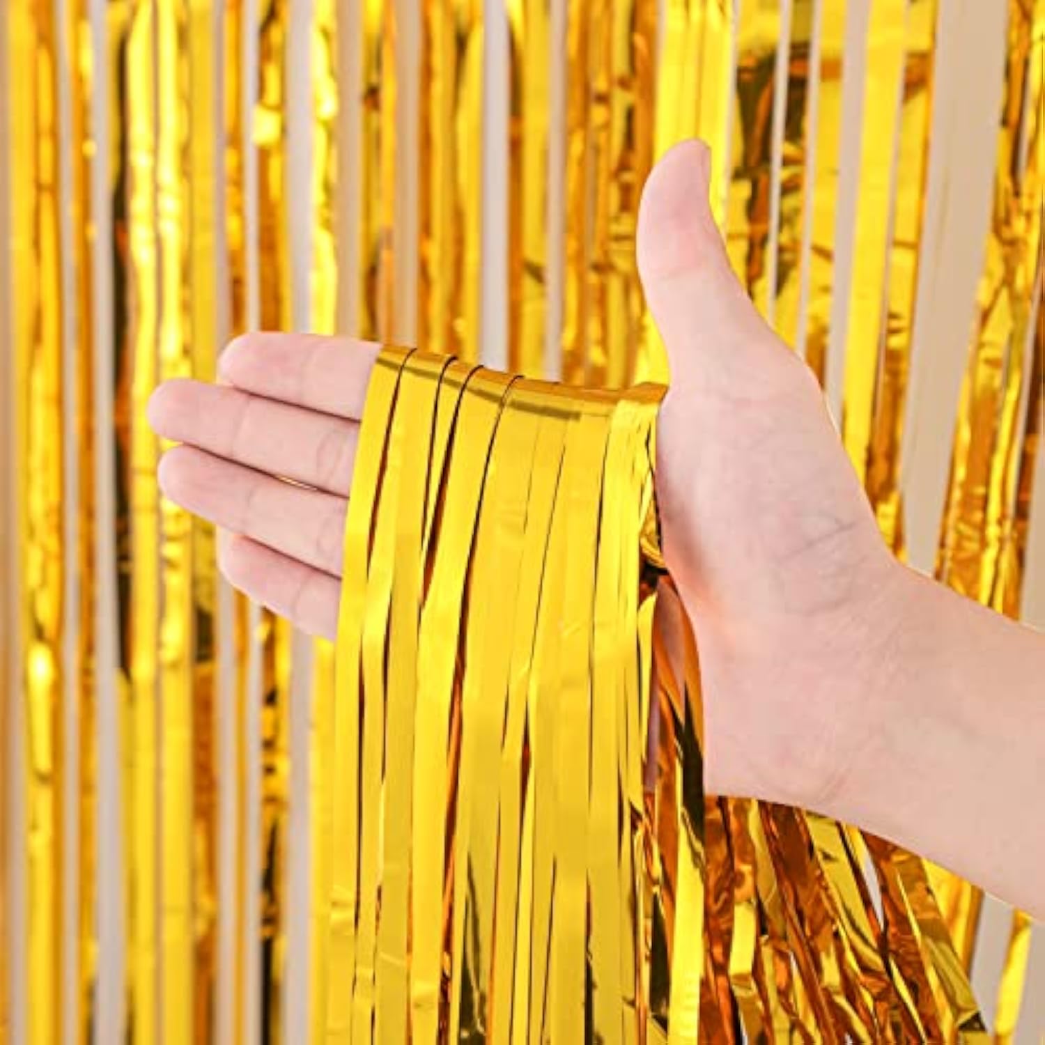3-Pack Gold Foil Fringe Backdrop Curtains 3.3x8.2 ft for Party Decorations