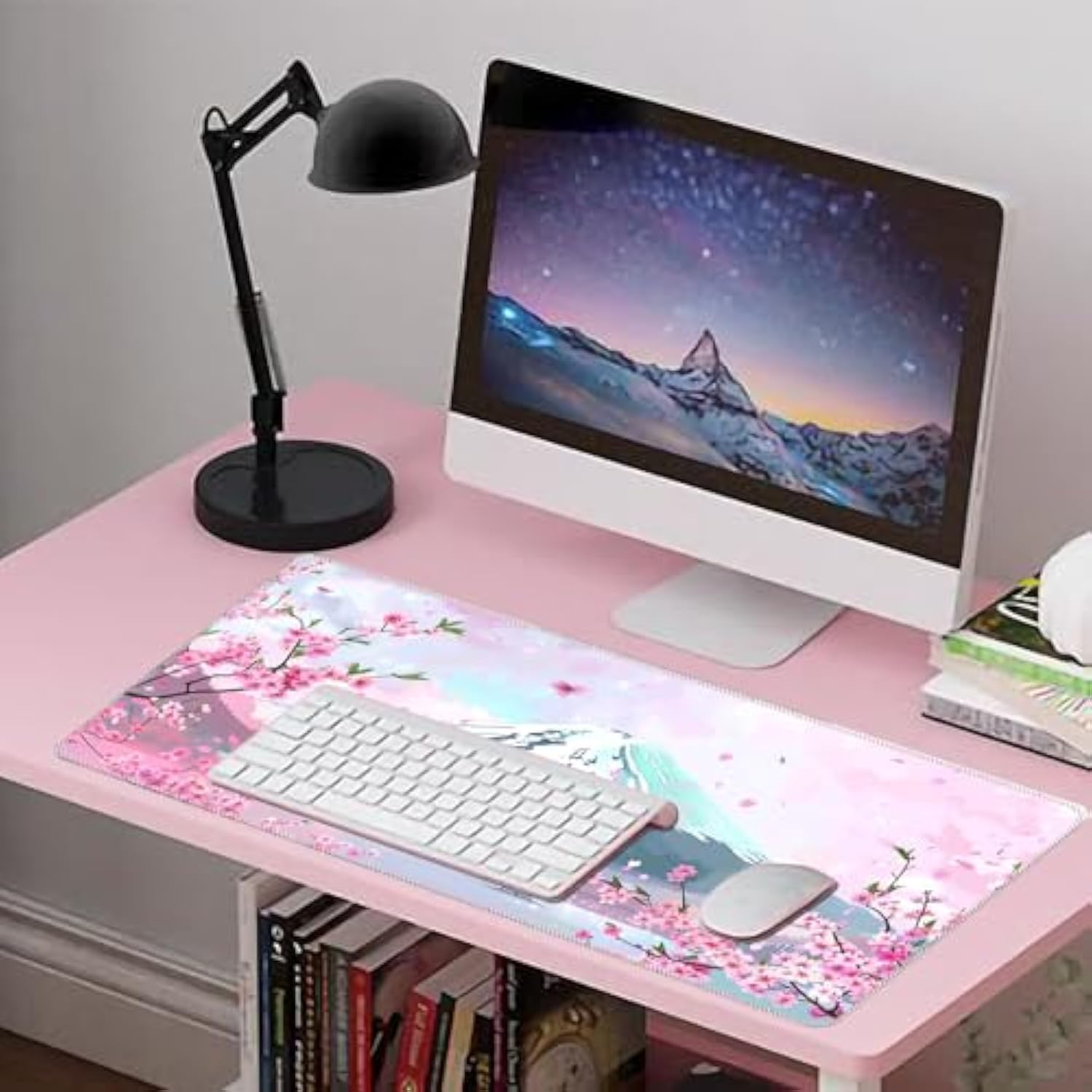 Pastel Pink Kawaii Mouse Pad, 31.5X11.8In, Rectangular, Polyester, 2Mm Thick, Extended Mouse Pad