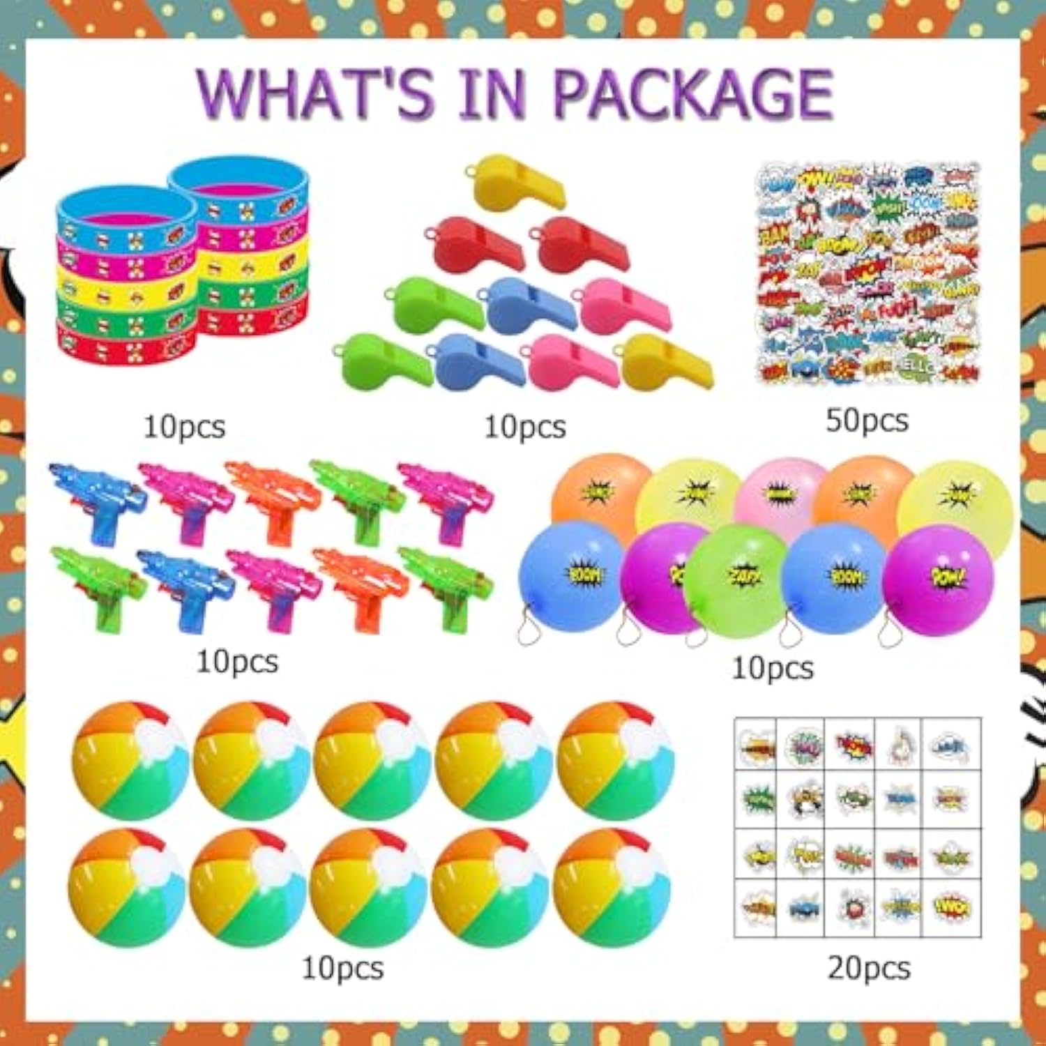 120Pcs Beach Party Favor-Summer Beach Pool Toys Themed Party Supplies Include Beach Balls, Water Squirts,Bracelet,Tattoos, Stickers Fans Party Summer Supplies