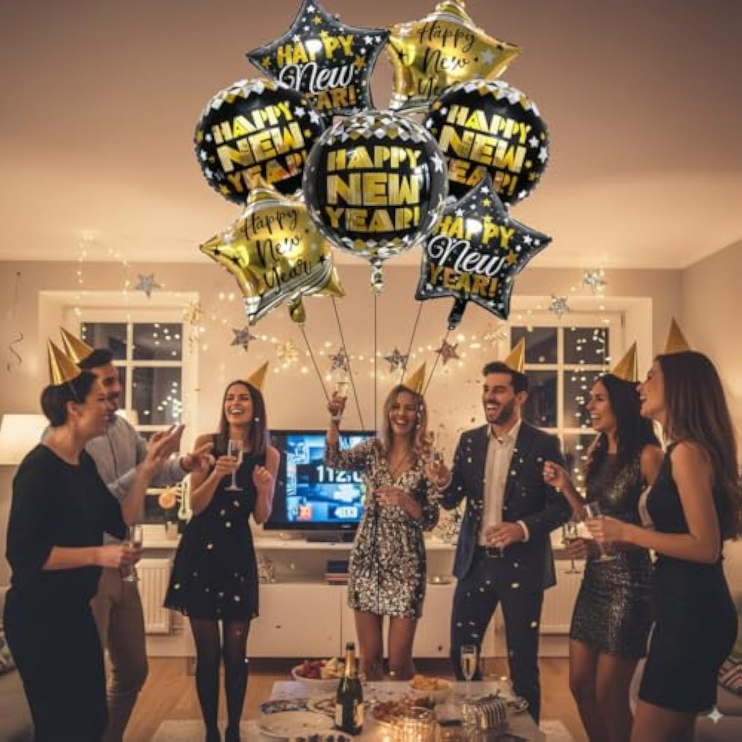 7pc Black Gold 22in 4D Foil Balloons New Year’s Eve Party Supplies 2026