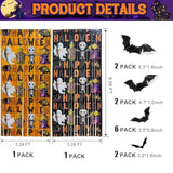 2 Pack Halloween Foil Fringe Curtains 3.3x6.6ft with Boo Ghost Pattern & Bat Stickers