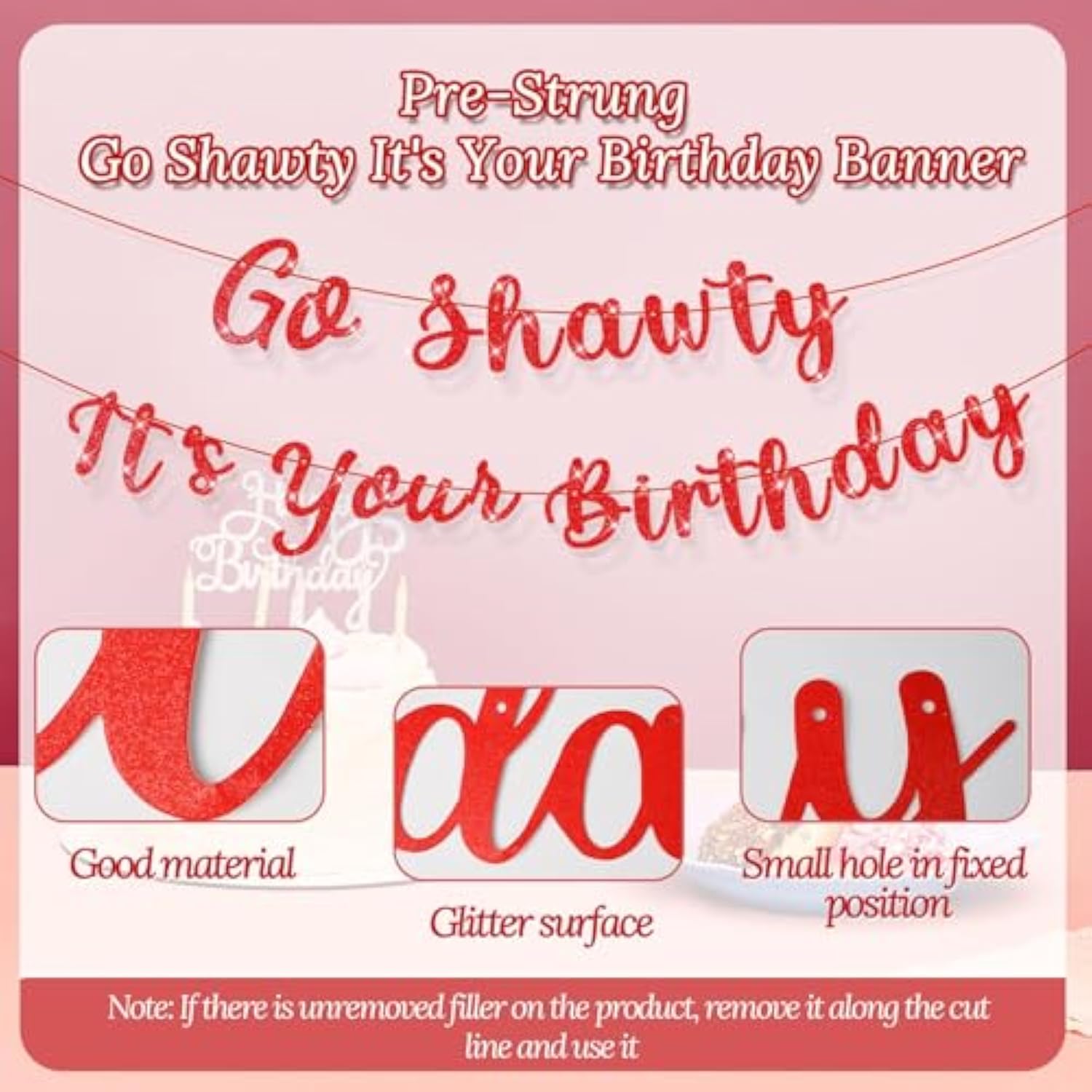 Set Of 2 Pre Strung Go Sha It'S Your Birthday Banner,No Diy Hip Hop Theme Glitter Happy Birthday Banner,Glitter Rap Theme Decors For Man Adult Women Party Photo Backdrop(Red)