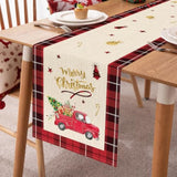 Merry Christmas Red Truck Table Runner 13X72 Inch Buffalo Plaid Xmas Tree Seasonal Winter Holiday Kitchen Kitchen Dining Table Decoration For Indoor Outdoor Home Party Decor