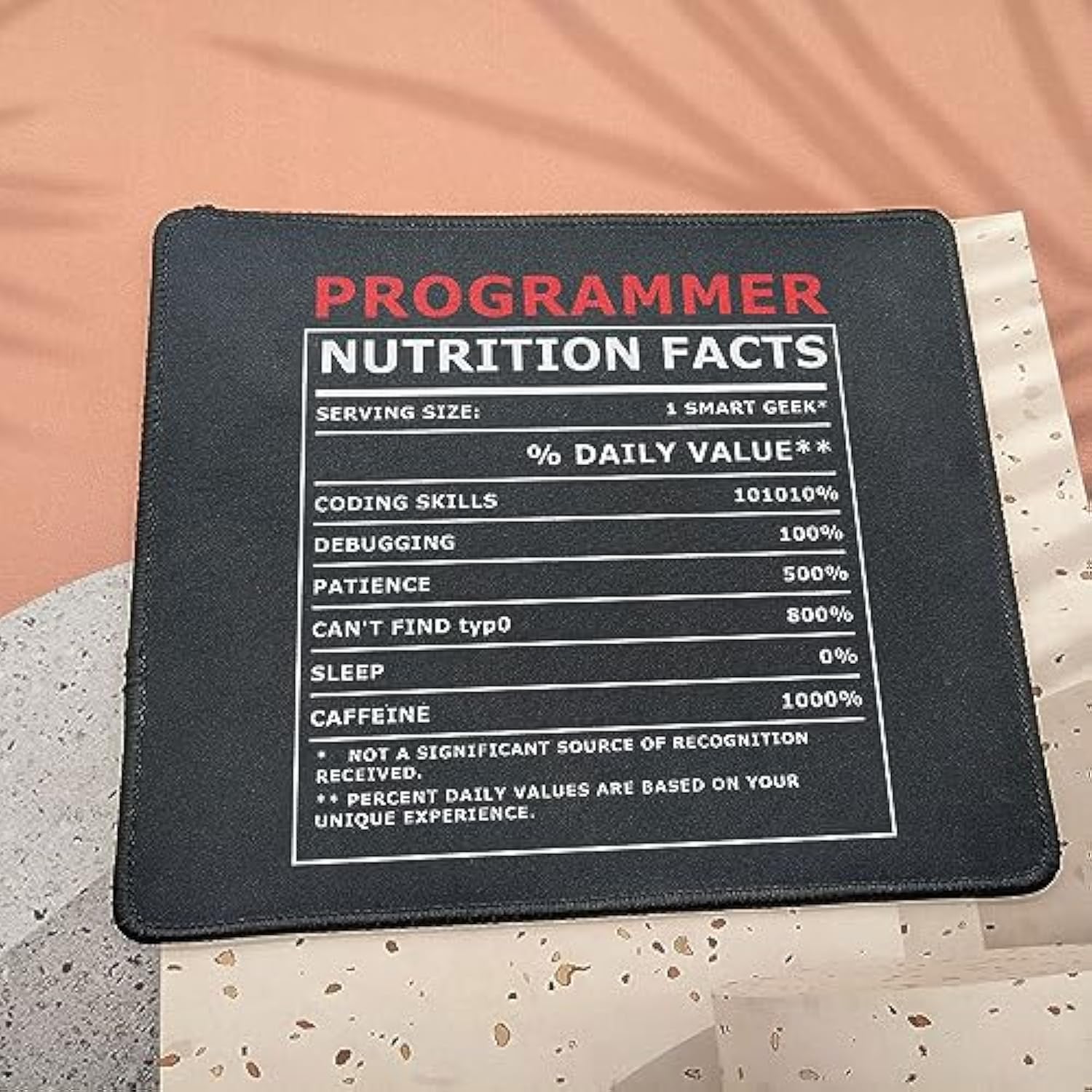 Programmer Nutritional Facts Mouse Pad Funny Coding Nerd - Geek Gift For It Support, Computer Science Engineer - Software Developer Mouse Mat 9.5 Inch