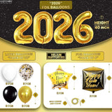 76Pc New Year 2026 Party Set Black Gold Balloons Banner Photo Props