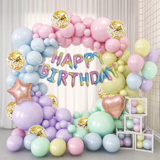 Rainbow Balloon Arch Kits 133Pcs - Pastel Assorted Latex Balloons Garland Kit Macaron Colors, 5, 10, 12, 18 Inch For Wedding Baby Shower Ice Cream Theme Birthday Party Decoration Supplies