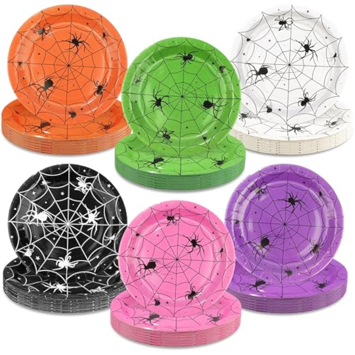 60Pcs Halloween Spider Paper Plates 9In Disposable Spiderweb Dessert Plates 6 Colors
