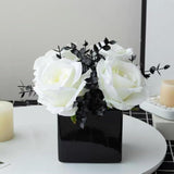 Artificial Flowers With Small Ceramic Vases, Roses In Vases Plastic Artificial Flowers And Plants,Used For Home Office Wedding Decoration, Table Decoration(White+Black)