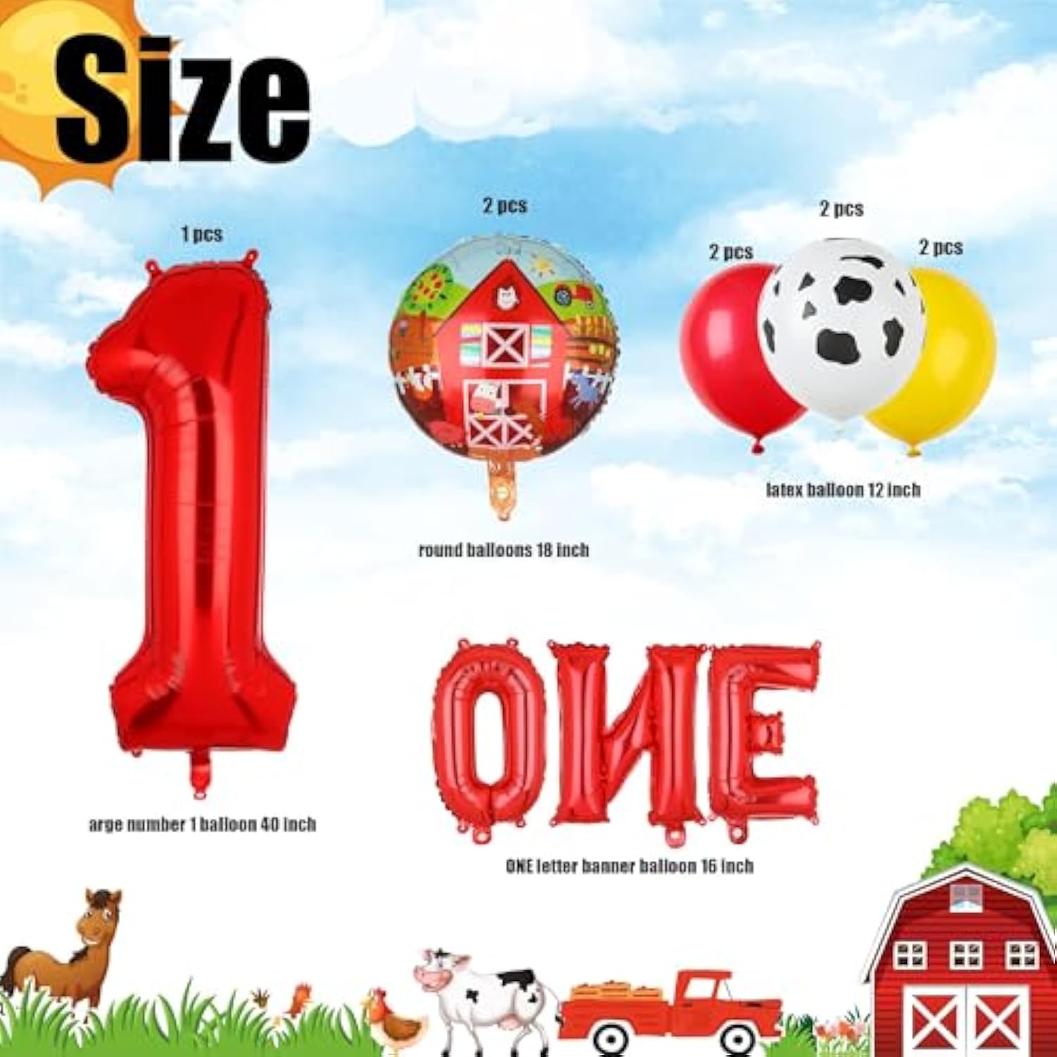 Farm Animal Balloon Set: Cow, Pig, Duck, Rooster - First Birthday Decor