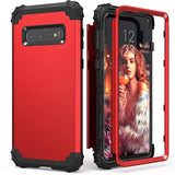 Galaxy S10 Plus 3 in 1 Case Red for Men Women, Shockproof Slim Hybrid Heavy Duty Protection Hard PC Cover Soft Silicone Rugged Bumper Full Body Bumper Cover