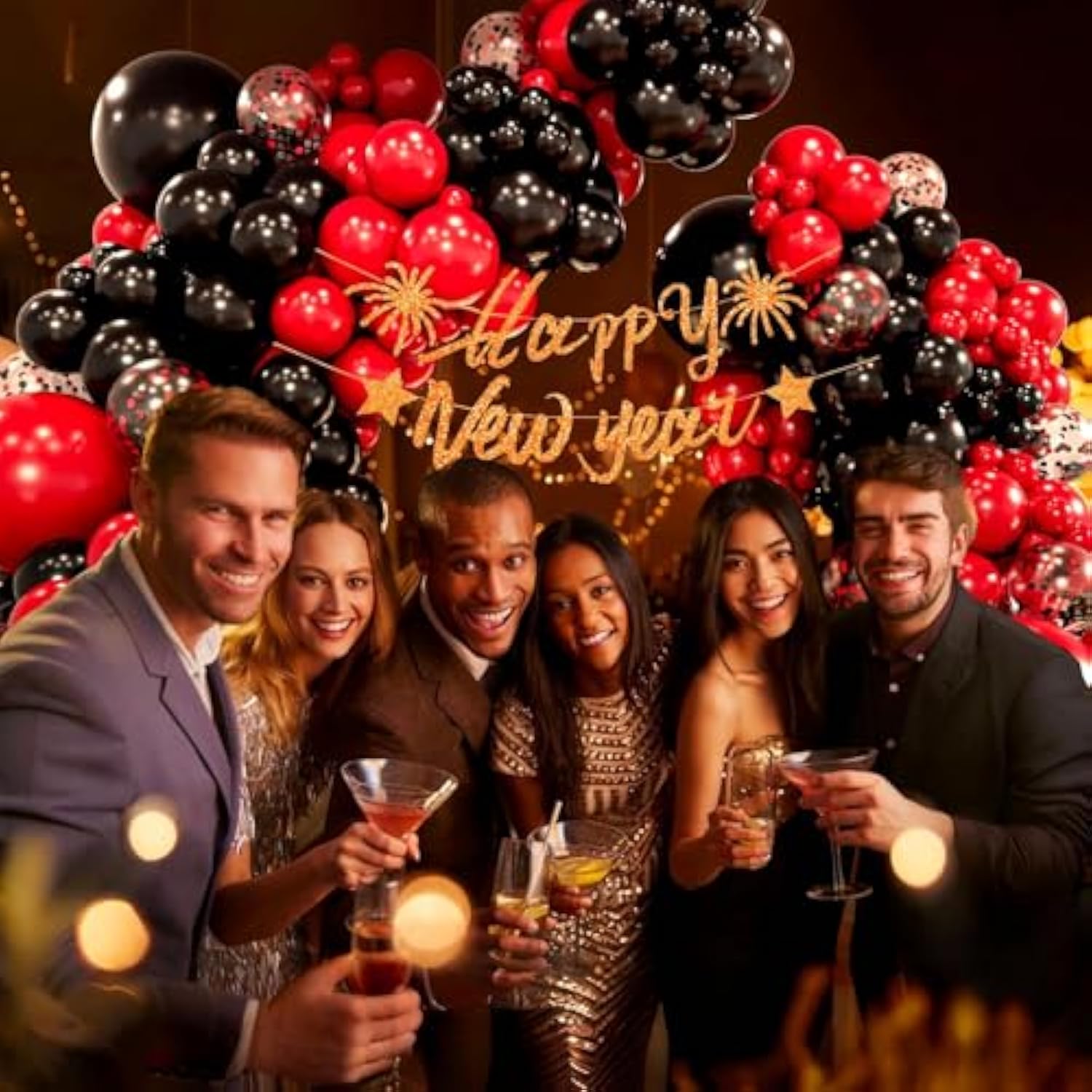 Red and Black Balloon Arch Kit with Confetti Balloons for Party Decor