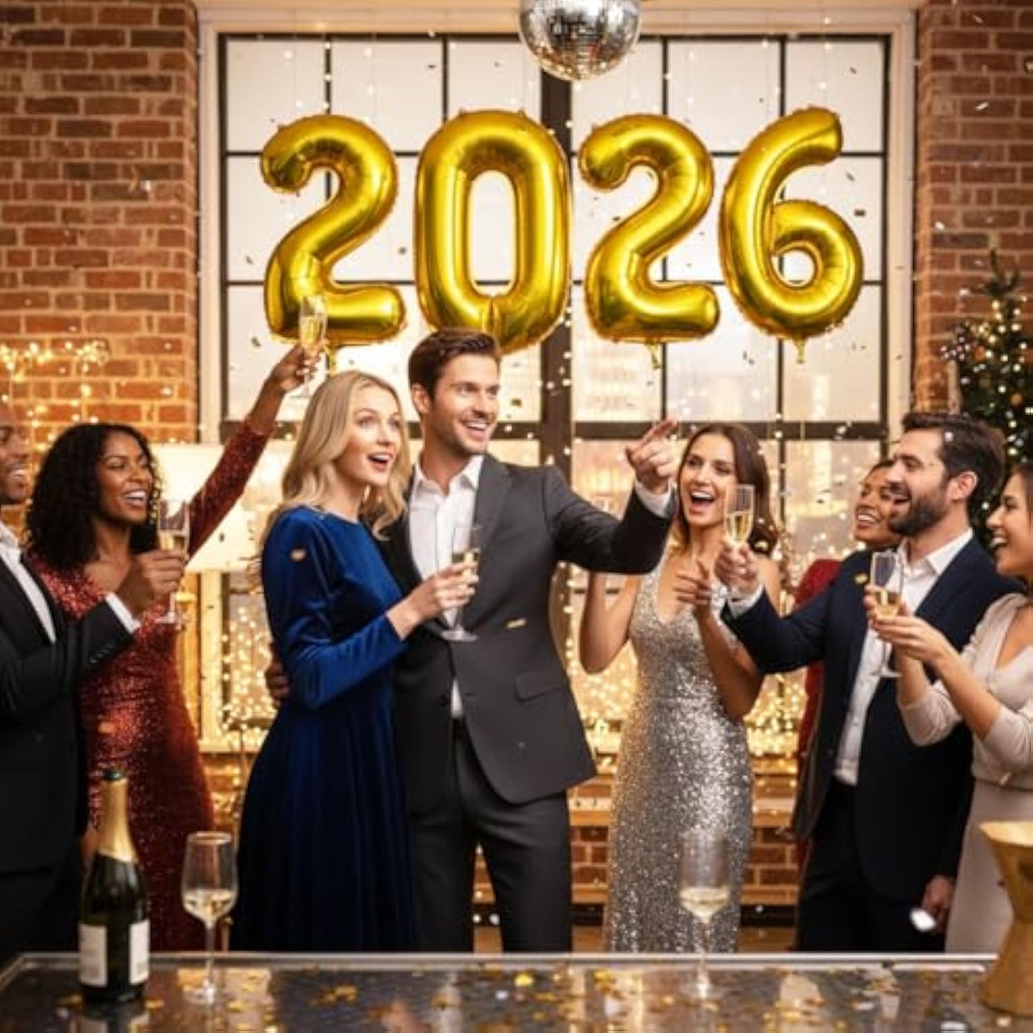 16in Gold 2026 Number Balloons New Year Party Decorations