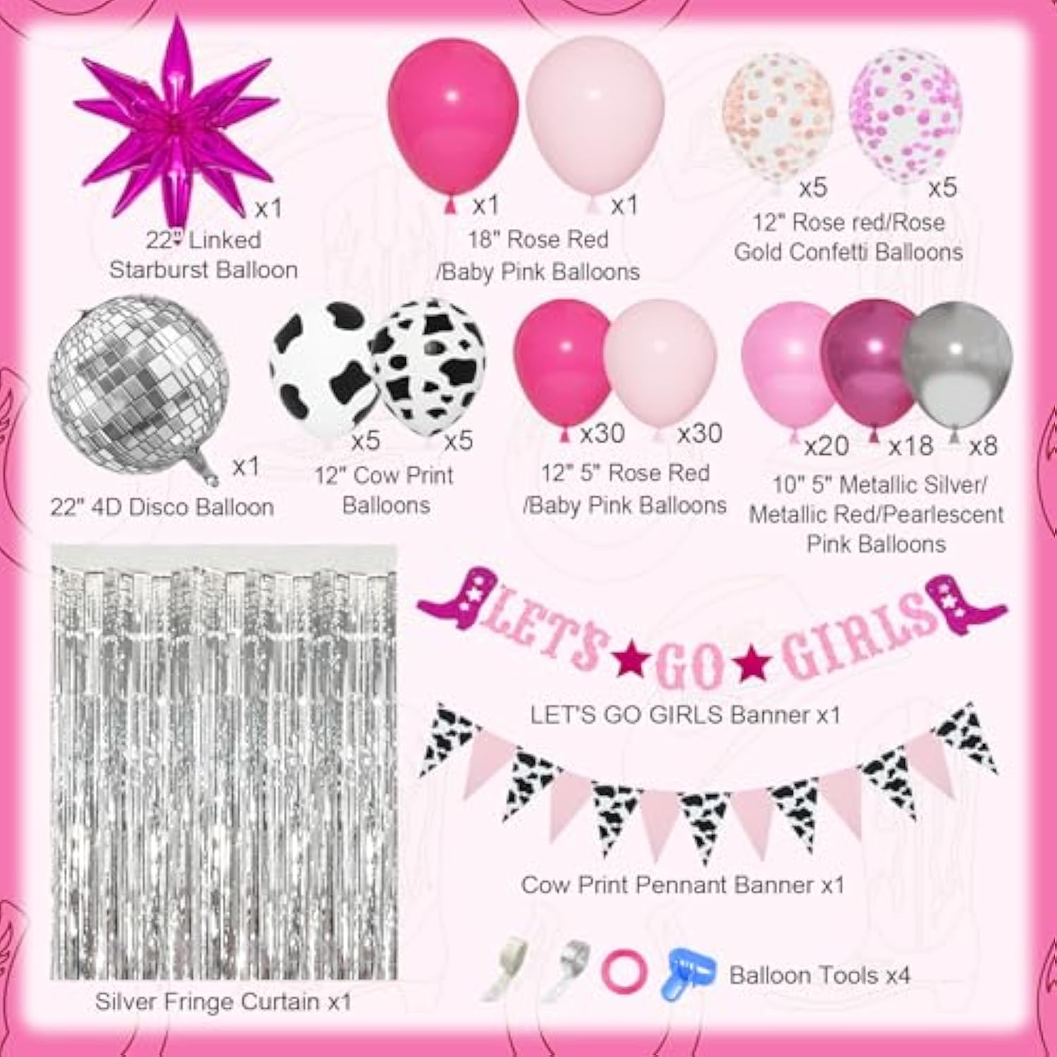 Disco Cowgirl Party Kit: Hot Pink Balloon Garland & Western Decor