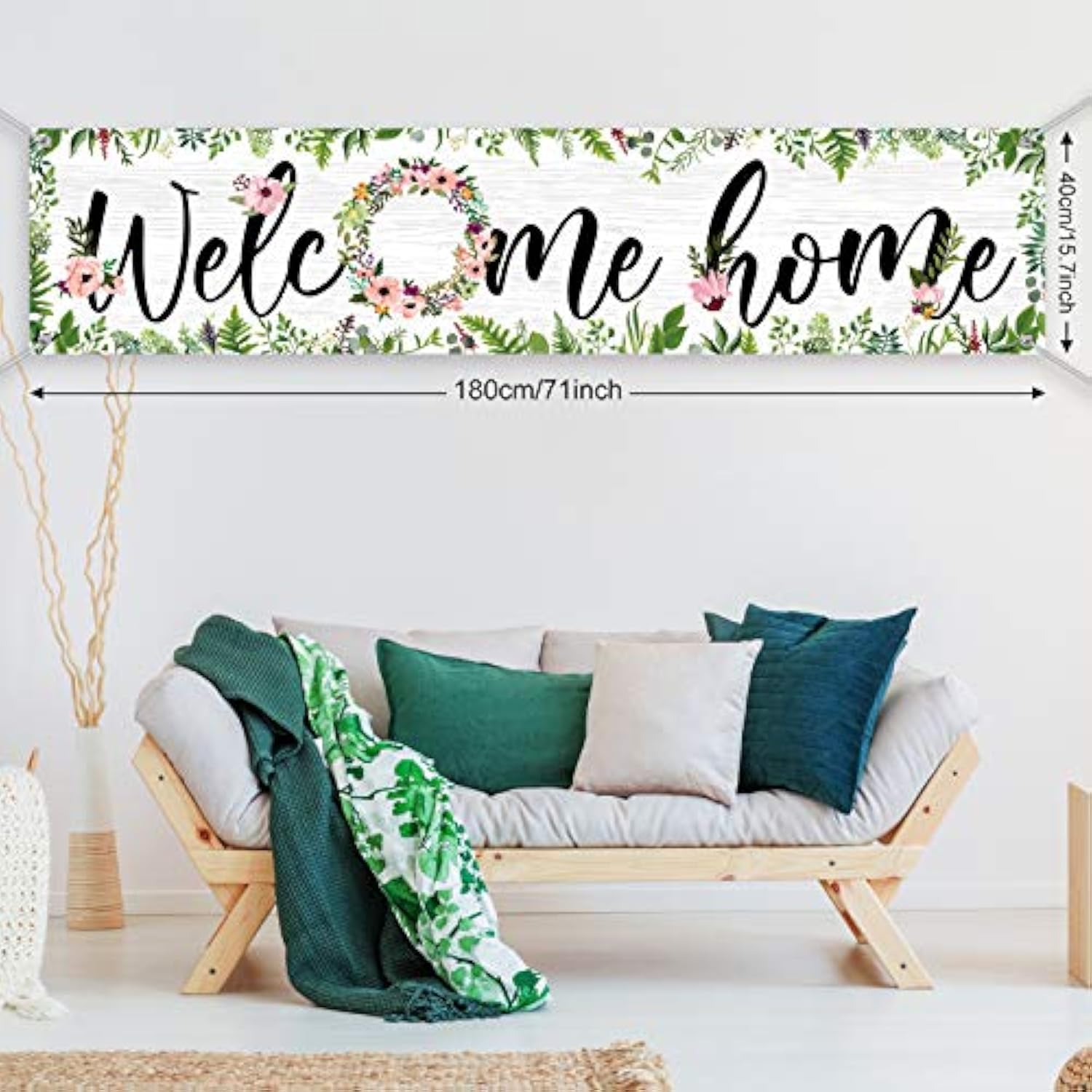 Large Welcome Home Banner 71 X 15.7 Inches Spring Summer Fall Flower Cluster Welcome Banner Yard Sign Decoration Home Garland Hanging Photo Booth Background (White Background With Grass)